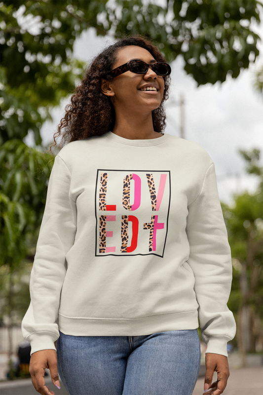 FAITH- LOVED BY GOD- LEOPARD PINK and RED- Sweatshirt